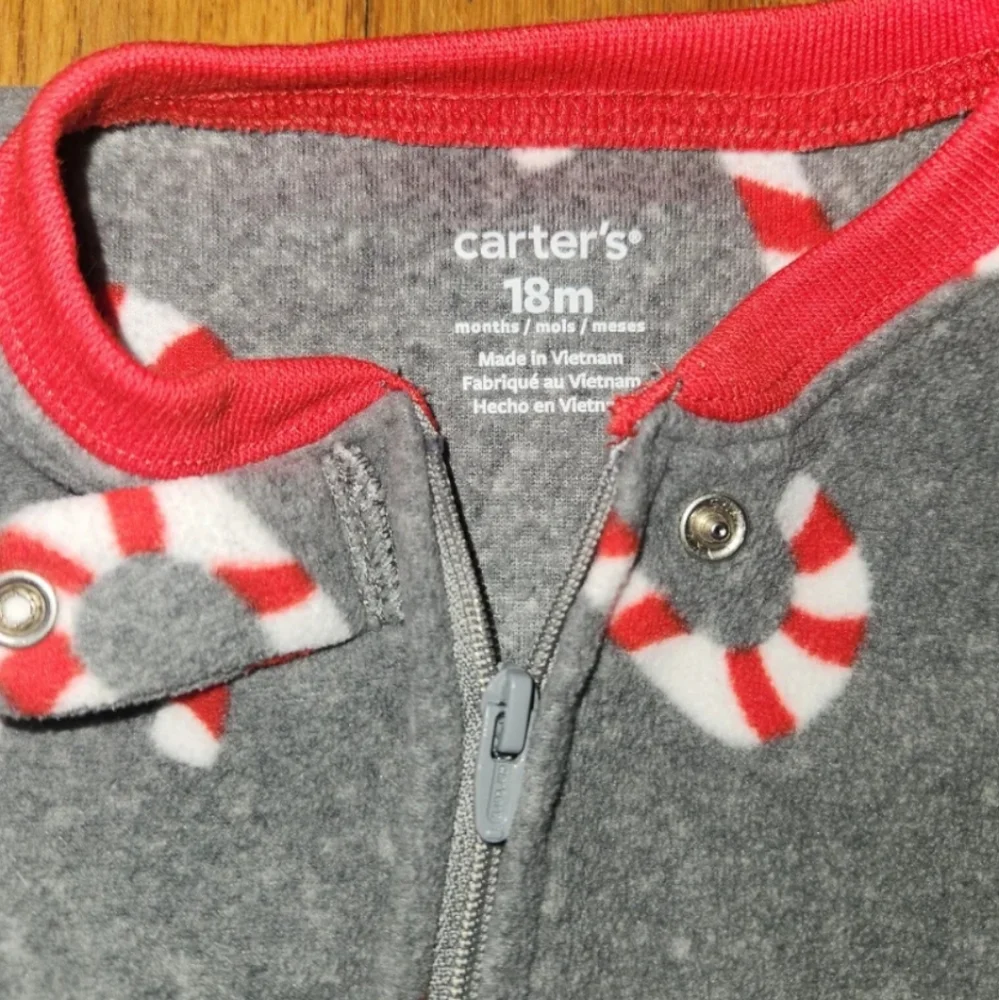 Carters Jingles & Joy Toddler Christmas Fleece Footed Pajamas Red‎ Grey 18M 24M